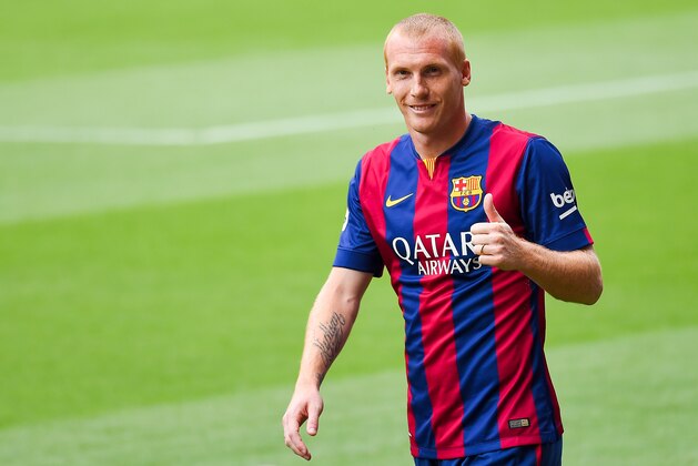 BARCELONA, SPAIN - JULY 24:  Jeremy Mathieu poses as a new player of FC barcelona at the Camp Nou on July 24, 2014 in Barcelona, Spain.  (Photo by David Ramos/Getty Images)