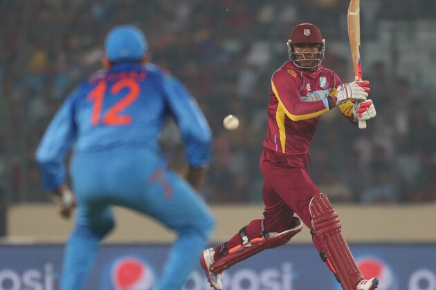 DHAKA, BANGLADESH - MARCH 23:  Marlon Samuels of the West Indies bats during the ICC World Twenty20 Bangladesh 2014 match between the West Indies and India at Sher-e-Bangla Mirpur Stadium on March 23, 2014 in Dhaka, Bangladesh.  (Photo by Scott Barbour/Getty Images)