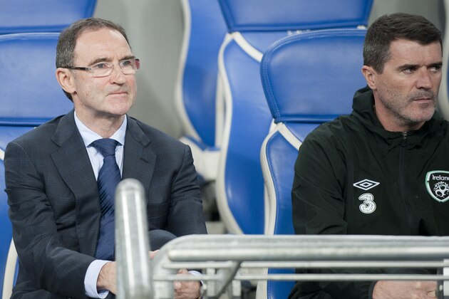 POZNAN, POLAND - NOVEMBER 19: Manager Martin O'Neill  of Ireland (L) and Assistant Roy Keane watch during the International friendly match between Poland and Ireland at the Inea Stadium on November 19, 2013 in Poznan, Poland.  (Photo by Adam Nurkiewicz/Getty Images)