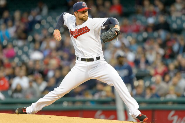 CLEVELAND, OH - SEPTEMBER 26: Starting pitcher Corey Kluber #28 of the Cleveland Indians pitches during the first inning against the Tampa Bay Rays at Progressive Field on September 26, 2014 in Cleveland, Ohio. (Photo by Jason Miller/Getty Images)
