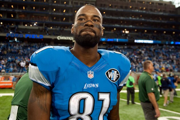 Sep 21, 2014; Detroit, MI, USA; Detroit Lions wide receiver Calvin Johnson (81) after the game against the Green Bay Packers at Ford Field. Detroit won 19-7. Mandatory Credit: Tim Fuller-USA TODAY Sports