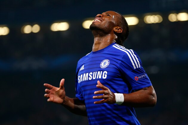 LONDON, ENGLAND - SEPTEMBER 17:  Didier Drogba of Chelsea reacts after missing a scoring chance during the UEFA Champions League Group G match between Chelsea and FC Schalke 04 on September 17, 2014 in London, United Kingdom.  (Photo by Clive Rose/Getty Images)