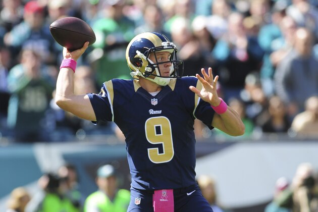 PHILADELPHIA, PA - OCTOBER 5: Quarterback Austin Davis #9 of the St. Louis Rams throws a pass in the first quarter against the Philadelphia Eagles on October 5, 2014 at Lincoln Financial Field in Philadelphia, Pennsylvania. (Photo by Evan Habeeb/Getty Images)