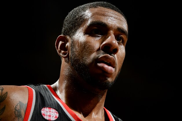 SAN ANTONIO, TX - MAY 8: LaMarcus Aldridge #12 of the Portland Trail Blazers stands on the court during a game against the San Antonio Spurs in Game Two of the Western Conference Semifinals during the 2014 NBA Playoffs on May 8, 2014 at the AT&T Center in San Antonio, Texas. NOTE TO USER: User expressly acknowledges and agrees that, by downloading and/or using this Photograph, user is consenting to the terms and conditions of the Getty Images License Agreement. Mandatory Copyright Notice: Copyright 2013 NBAE (Photo by Garrett W. Ellwood/NBAE via Getty Images)