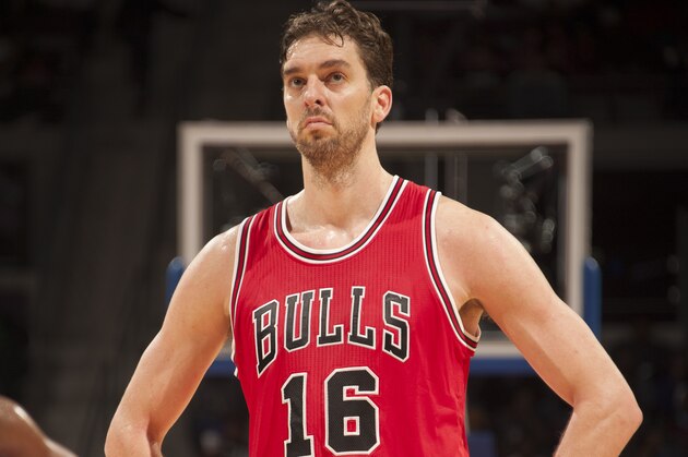 AUBURN HILLS, MI - OCTOBER 7:  Pau Gasol #16 of the Chicago Bulls looks on against the Detroit Pistons on October 7, 2014 at The Palace of Auburn Hills in Auburn Hills, Michigan. NOTE TO USER: User expressly acknowledges and agrees that, by downloading and/or using this photograph, User is consenting to the terms and conditions of the Getty Images License Agreement.  Mandatory Copyright Notice: Copyright 2014 NBAE (Photo by Dan Lippitt/NBAE via Getty Images)
