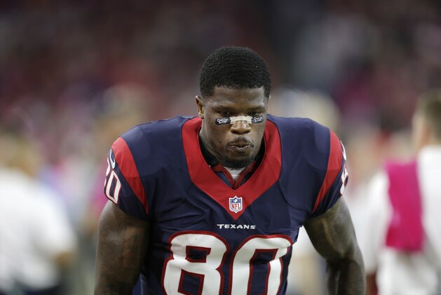 Houston Texans wide receiver Andre Johnson (80) is shown during the first quarter of an NFL football game, Thursday, Oct. 9, 2014, in Houston. (AP Photo/Patric Schneider)