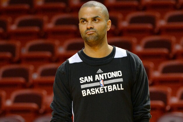 Jun 11, 2014; Miami, FL, USA; San Antonio Spurs guard Tony Parker during practice before game four of the 2014 NBA Finals against the Miami Heat at American Airlines Arena. Mandatory Credit: Steve Mitchell-USA TODAY Sports