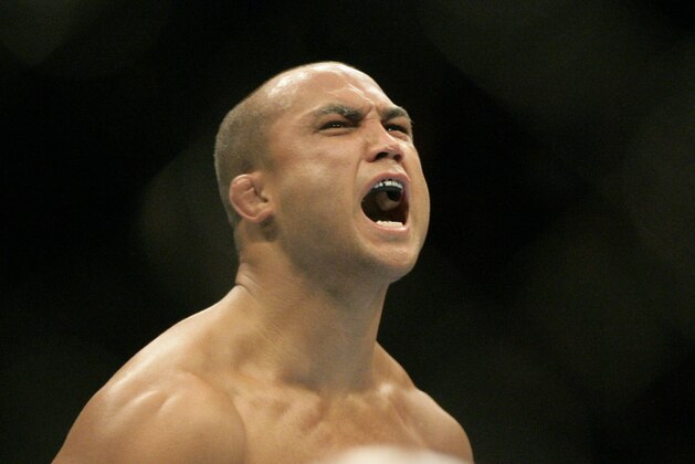 B.J. Penn Matt Hughes yells during a Ultimate Fighting Championship welterweight mixed martial arts match Saturday, Nov. 20, 2010, in Auburn Hills, Mich. (AP Photo/Duane Burleson)