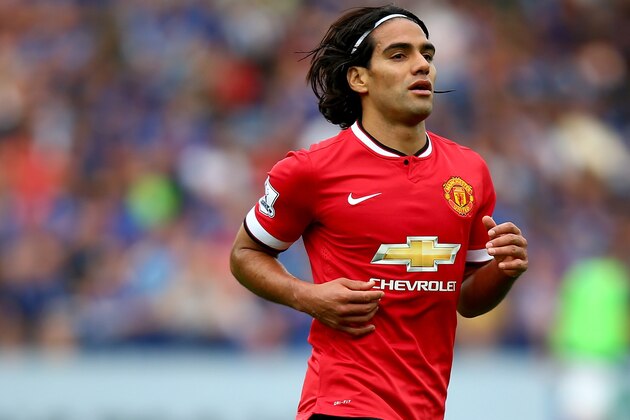 LEICESTER, ENGLAND - SEPTEMBER 21:  Radamel Falcao Garcia of Manchester United runs with the ball during the Barclays Premier League match between Leicester City and Manchester United at The King Power Stadium on September 21, 2014 in Leicester, England.  (Photo by Clive Rose/Getty Images)