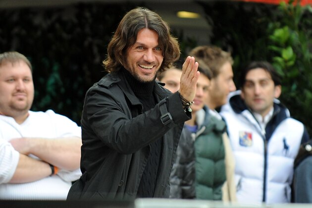 MILAN, ITALY - FEBRUARY 28:  Paolo Maldini former captain of Milan gestures in vip-standing during the Serie A match between Milan and Atalanta at Stadio Giuseppe Meazza on February 28, 2010 in Milan, Italy.  (Photo by Tullio M. Puglia/Getty Images)