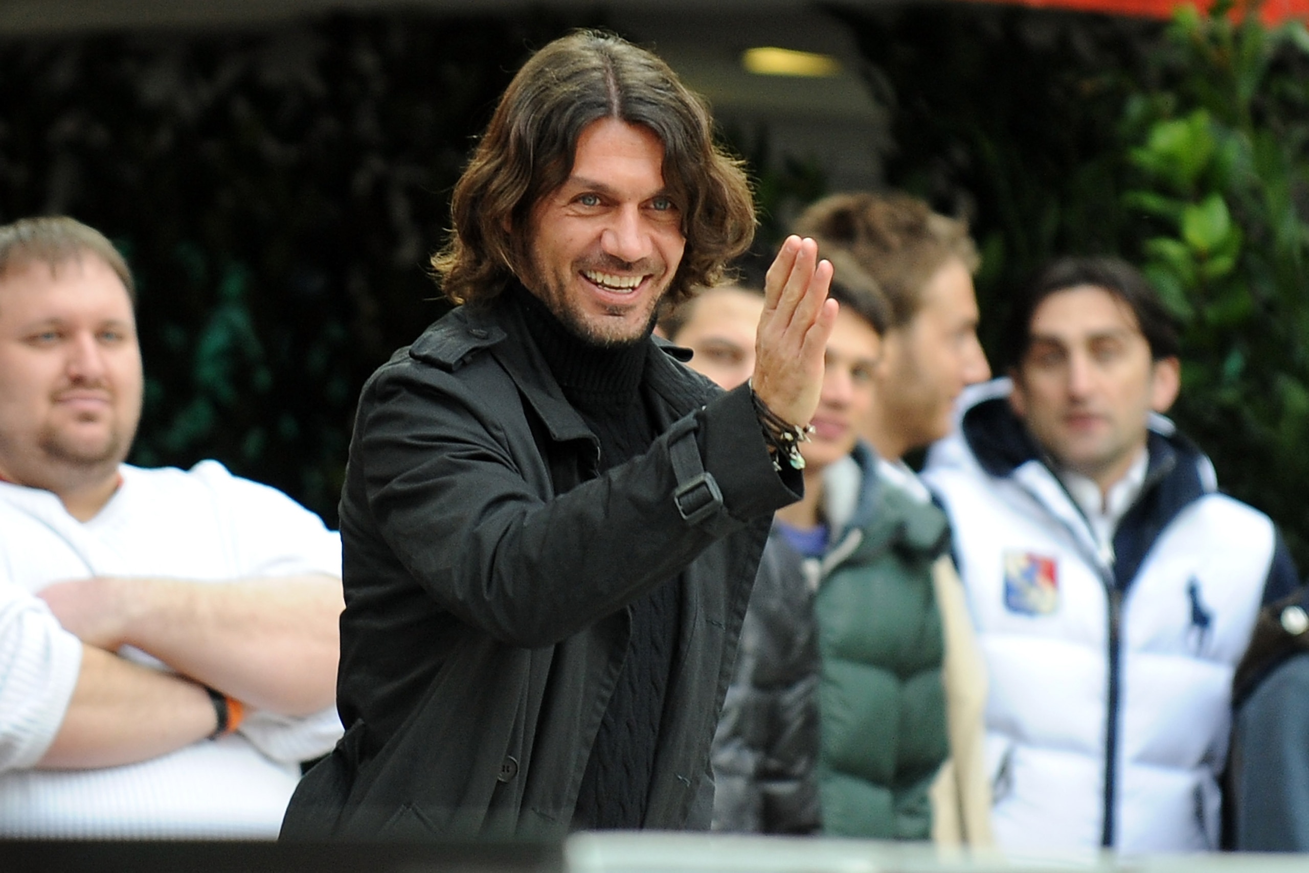MILAN, ITALY - FEBRUARY 28:  Paolo Maldini former captain of Milan gestures in vip-standing during the Serie A match between Milan and Atalanta at Stadio Giuseppe Meazza on February 28, 2010 in Milan, Italy.  (Photo by Tullio M. Puglia/Getty Images)