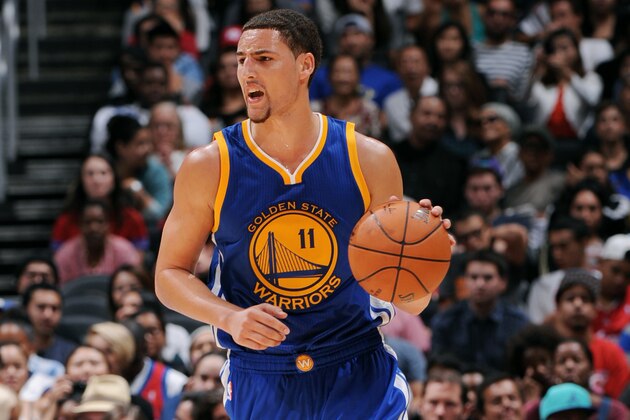 LOS ANGELES, CA - OCTOBER 7: Klay Thompson #11 of the Golden State Warriors handles the basketball during a game against the Los Angeles Clippers on October 7, 2014 at the Staples Center in Los Angeles, California. NOTE TO USER:  User expressly acknowledges and agrees that, by downloading and or using this Photograph, user is consenting to the terms and conditions of the Getty Images License Agreement.  Mandatory Copyright Notice:  Copyright 2014 NBAE (Photo by Juan O'Campo/NBAE via Getty Images)