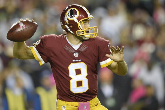 Washington Redskins quarterback Kirk Cousins (8) passes the ball during the first half of an NFL football game against the Seattle Seahawks in Landover, Md., Monday, Oct. 6, 2014. (AP Photo/Nick Wass)