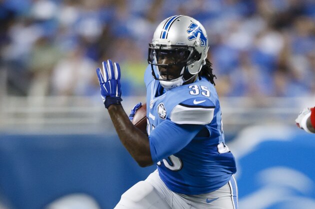 Detroit Lions running back Joique Bell (35) rushes against the New York Giants during an NFL football game at Ford Field in Detroit, Monday, Sept. 8, 2014. (AP Photo/Rick Osentoski)