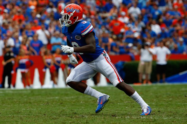 GAINESVILLE, FL - SEPTEMBER 06:  Latroy Pittman Jr. #9 of the Florida Gators in action during the game against the Eastern Michigan Eagles at Ben Hill Stadium on September 6, 2014 in Gainesville, Florida.  (Photo by Sam Greenwood/Getty Images)