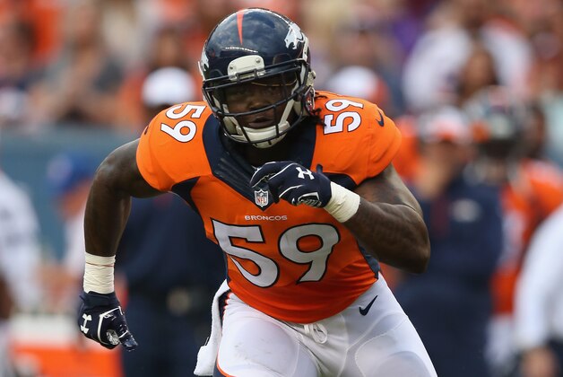 DENVER, CO - AUGUST 07:  Outside linebacker Danny Trevathan #59 of the Denver Broncos plays defense against the Seattle Seahawks at Sports Authority Field at Mile High on August 7, 2014 in Denver, Colorado.  (Photo by Doug Pensinger/Getty Images)
