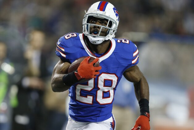 Buffalo Bills running back C.J. Spiller (28) runs for a touchdown against the Atlanta Falcons during the second half of an NFL football game on Sunday, Dec. 1, 2013, in Toronto. (AP Photo/Gary Wiepert)