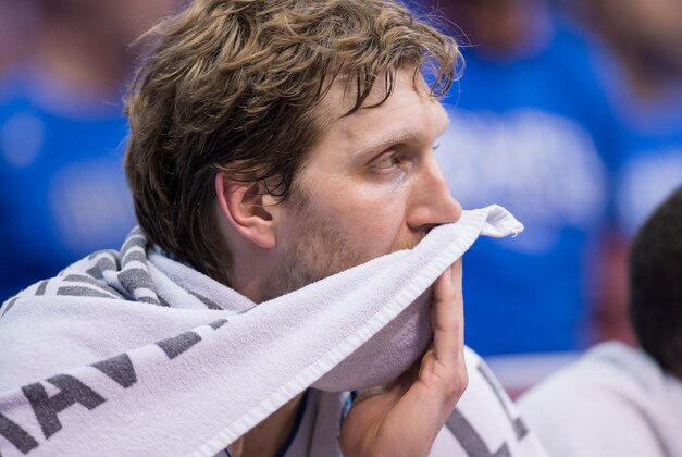 May 2, 2014; Dallas, TX, USA; Dallas Mavericks forward Dirk Nowitzki (41) during the game against the San Antonio Spurs in the first round of the 2014 NBA Playoffs at American Airlines Center. The Mavericks defeated the Spurs 113-111. Mandatory Credit: Jerome Miron-USA TODAY Sports