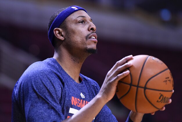 Oct 6, 2014; Chicago, IL, USA; Washington Wizards forward Paul Pierce (34) during practice before the game against the Chicago Bulls at the United Center. Mandatory Credit: Mike DiNovo-USA TODAY Sports