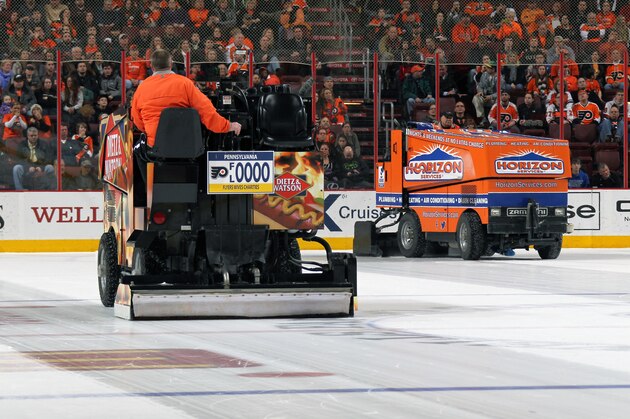 PHILADELPHIA, PA - JANUARY 16: The Zamboni's clean the ice prior to a shoot-out between the Philadelphia Flyers and the Nashville Predators on January 16, 2014 at the Wells Fargo Center in Philadelphia, Pennsylvania. (Photo by Len Redkoles/NHLI via Getty Images) PHILADELPHIA, PA - JANUARY 16: The Zamboni's clean the ice prior to a shoot-out between the Philadelphia Flyers and the Nashville Predators on January 16, 2014 at the Wells Fargo Center in Philadelphia, Pennsylvania. (Photo by Len Redkoles/NHLI via Getty Images)