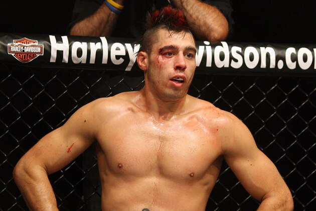Dan Hardy during his bout against Akihiro Gono during UFC 89 at the National Indoor Arena in Birmingham, England on Saturday, Oct. 18, 2008. Hardy won via 3-rd. split decision. (AP Photo/Simon Dawson)