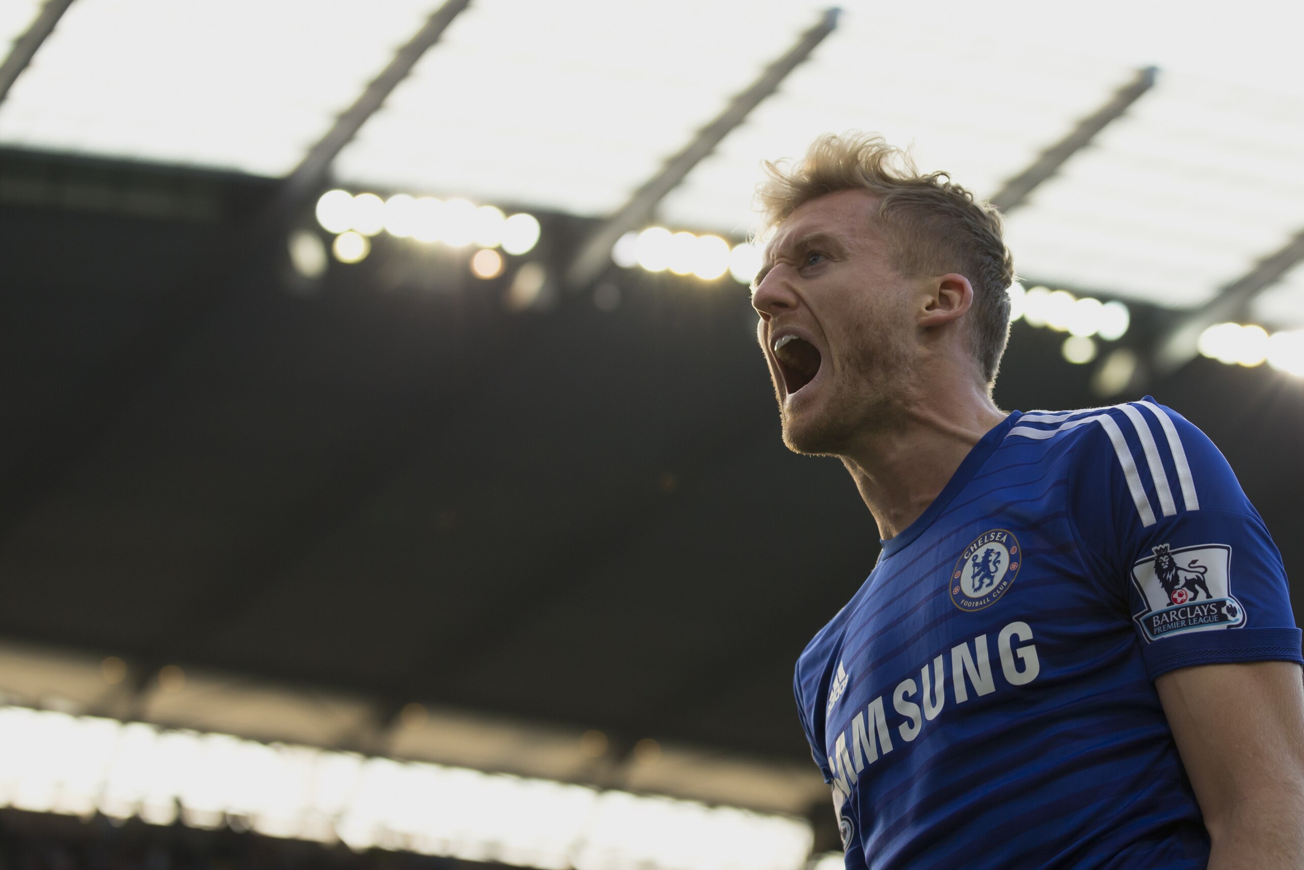 Chelsea's Andre Schuerrle celebrates after scoring against Manchester City during their English Premier League soccer match at the Etihad Stadium, Manchester, England, Sunday Sept. 21, 2014. (AP Photo/Jon Super) Chelsea's Andre Schuerrle celebrates after scoring against Manchester City during their English Premier League soccer match at the Etihad Stadium, Manchester, England, Sunday Sept. 21, 2014. (AP Photo/Jon Super)