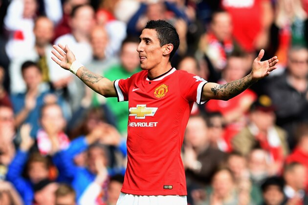 MANCHESTER, ENGLAND - OCTOBER 05:  Angel Di Maria of Manchester United celebrates scoring the first goal during the Barclays Premier League match between Manchester United and Everton at Old Trafford on October 5, 2014 in Manchester, England.  (Photo by Michael Regan/Getty Images)