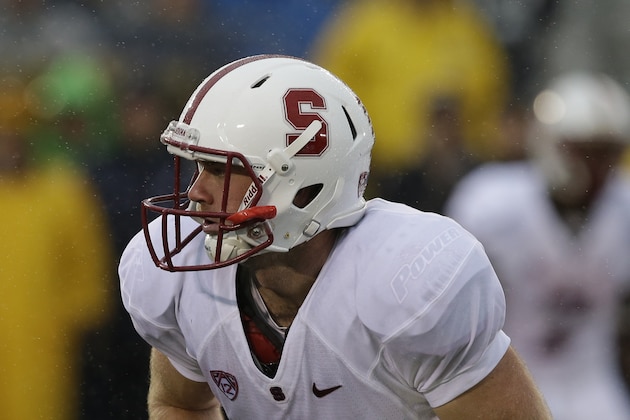 Stanford quarterback Kevin Hogan (8) in action during the second half of an NCAA college football game against Notre Dame Saturday, Oct. 4, 2014, in South Bend, Ind. Notre Dame defeated Stanford 17-14. (AP Photo/Darron Cummings)