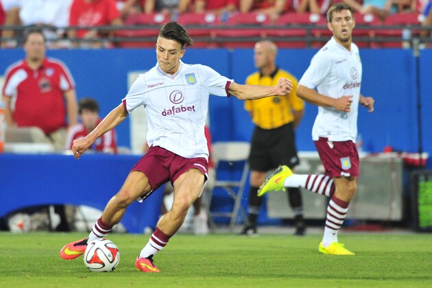 FRISCO, TX - JULY 23: Jack Grealish #40 of Aston Villa controls the ball against FC Dallas during an international friendly on July 23, 2014 at Toyota Stadium in Frisco, Texas. (Photo by Cooper Neill/Getty Images)