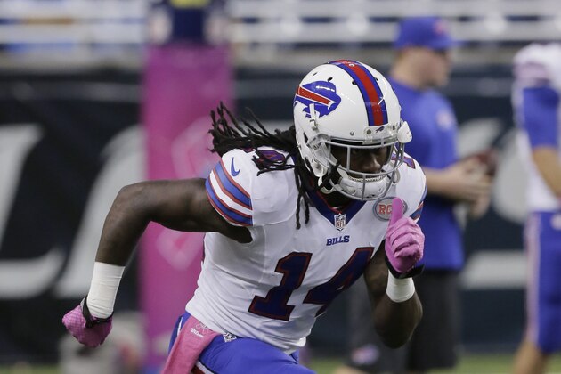 Buffalo Bills wide receiver Sammy Watkins runs a route while warming up for an NFL football game against the Detroit Lions Sunday, Oct. 5, 2014, in Detroit. (AP Photo/Duane Burleson)