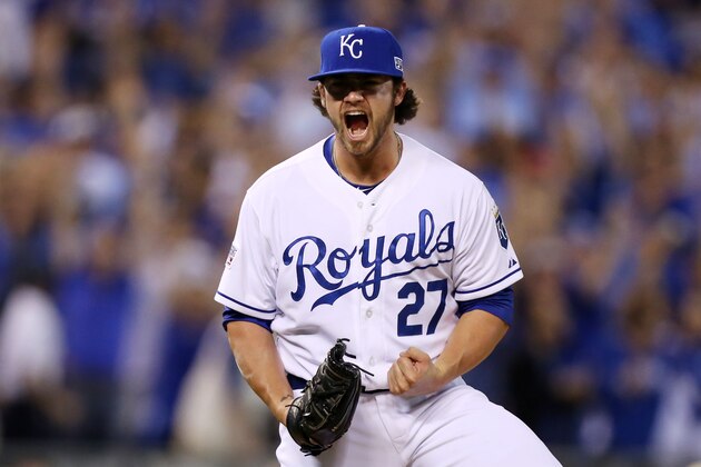 KANSAS CITY, MO - SEPTEMBER 30:  Brandon Finnegan #27 of the Kansas City Royals reacts at the end of the tenth inning against the Oakland Athletics after during the American League Wild Card game at Kauffman Stadium on September 30, 2014 in Kansas City, Missouri.  (Photo by Ed Zurga/Getty Images)