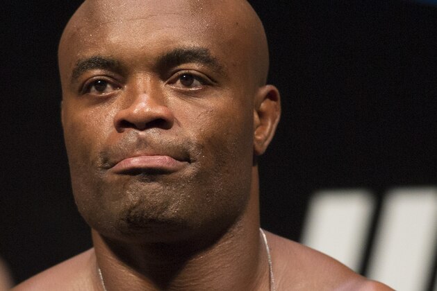 Mixed martial arts fighter Anderson Silva, from Brazil, poses during the UFC 153 weigh-in event in Rio de Janeiro, Brazil, Friday Oct. 12, 2012. The Ultimate Fighting Championship organization is holding fighting events on Saturday. (AP Photo/Felipe Dana)