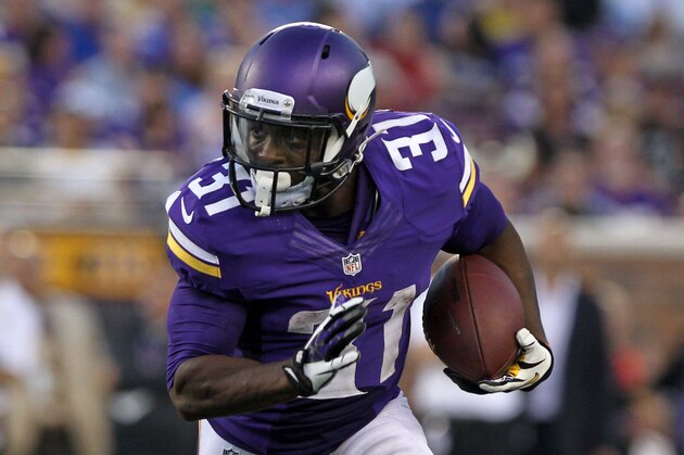 Aug 8, 2014; Minneapolis, MN, USA; Minnesota Vikings running back Jerick McKinnon (31) against the Oakland Raiders at TCF Bank Stadium. The Vikings defeated the Raiders 10-6. Mandatory Credit: Brace Hemmelgarn-USA TODAY Sports
