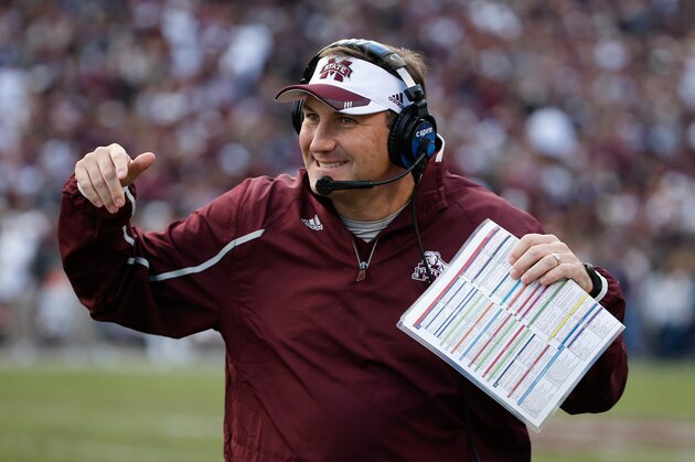 COLLEGE STATION, TX - NOVEMBER 09:  Head coach Dan Mullen of the Mississippi State Bulldogs waits on the field during the game against the Texas A&M Aggies at Kyle Field on November 9, 2013 in College Station, Texas.  (Photo by Scott Halleran/Getty Images)