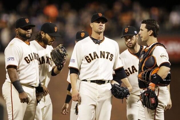 SAN FRANCISCO, CA - OCTOBER 07:  Ryan Vogelsong #32 of the San Francisco Giants is removed from the game in the sixth inning against the Washington Nationals during Game Four of the National League Division Series at AT&T Park on October 7, 2014 in San Francisco, California.  (Photo by Ezra Shaw/Getty Images)