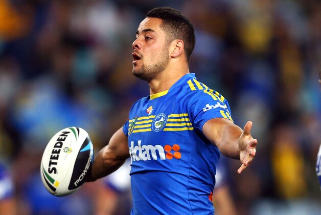 SYDNEY, AUSTRALIA - AUGUST 15:  Jarryd Hayne of the Eels celebrates a try during the round 23 NRL match between the Parramatta Eels and the Canterbury Bulldogs at ANZ Stadium on August 15, 2014 in Sydney, Australia.  (Photo by Renee McKay/Getty Images)