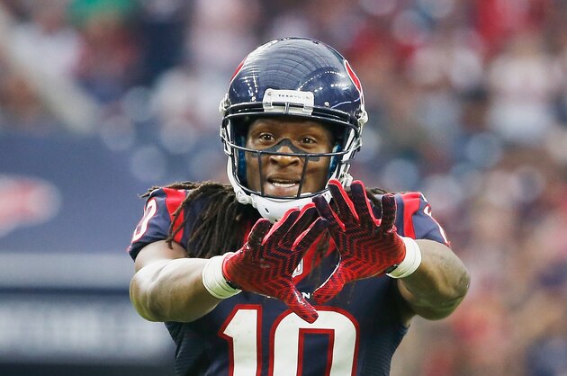 HOUSTON, TX - SEPTEMBER 28:   DeAndre Hopkins #10 of the Houston Texans reacts to a call during the second half of their game against the Buffalo Bills at NRG Stadium on September 28, 2014 in Houston, Texas.  (Photo by Scott Halleran/Getty Images)