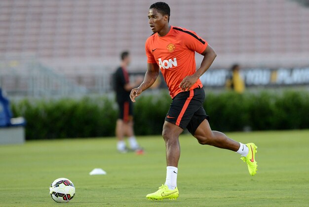 Jul 22, 2014; Pasadena, CA, USA; Manchester United midfielder Luis Antonio Valencia (25) during team practice before the game on July 23 against the Los Angeles Galaxy at the Rose Bowl. Mandatory Credit: Jayne Kamin-Oncea-U SA TODAY Sports