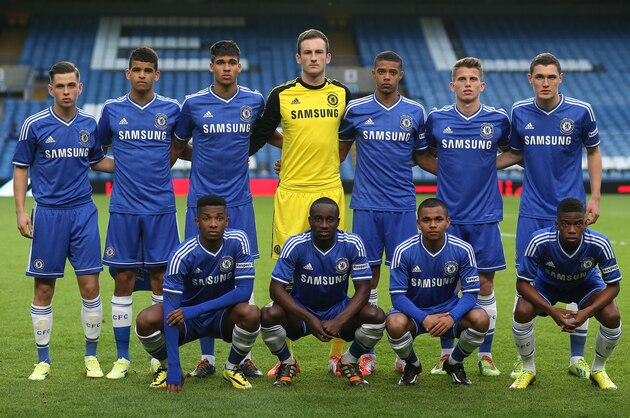 LONDON, ENGLAND - MAY 05: The Chelsea team pose for a squad photo during the FA Youth Cup Final: Second Leg match between Chelsea v Fulahm at Stamford Bridge on May 05, 2014 in London, England. (Photo by Charlie Crowhurst/Getty Images)