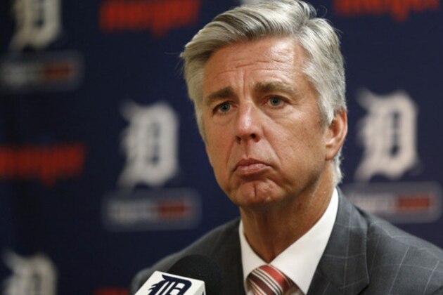 Detroit Tigers general manager Dave Dombrowski speaks to the media in Detroit Tuesday, Oct. 14, 2014. Dombrowski discussed the team's offseason plans. Detroit won the AL Central for a fourth straight year but was swept by Baltimore in the playoffs. (AP Photo/Paul Sancya)