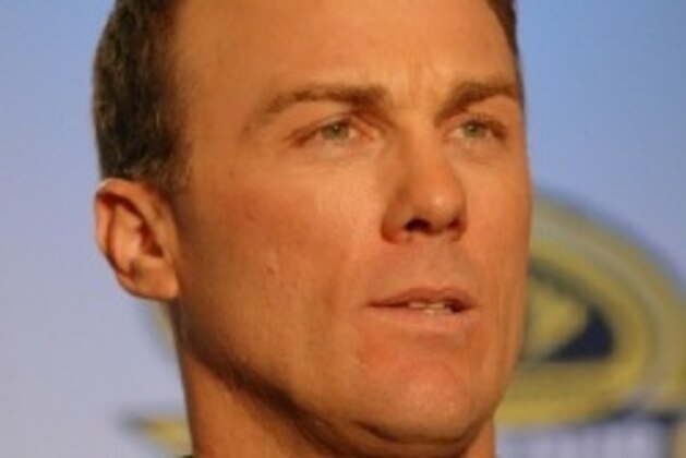 Kevin Harvick listens to a media question in Charlotte.