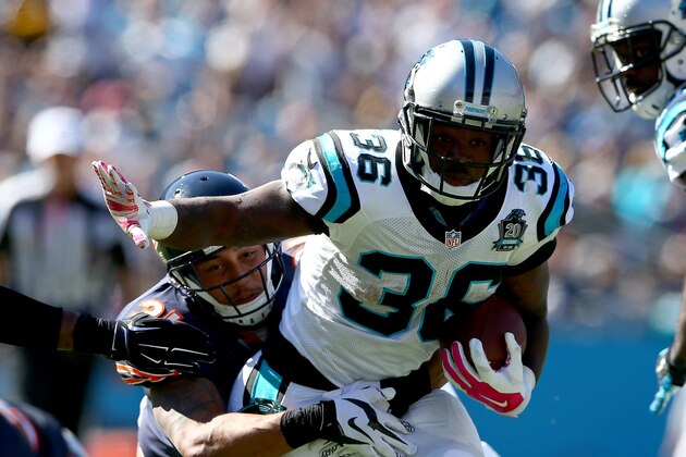 CHARLOTTE, NC - OCTOBER 05:  Darrin Reaves #36 of the Carolina Panthers at Bank of America Stadium on October 5, 2014 in Charlotte, North Carolina.  (Photo by Streeter Lecka/Getty Images)