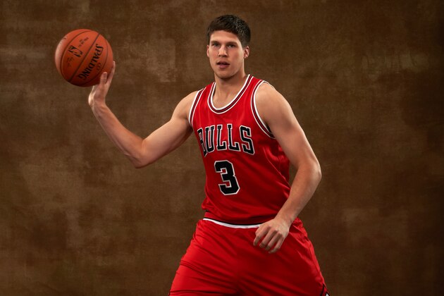 TARRYTOWN, NY - AUGUST 3:  Doug McDermott #3 of the Chicago Bulls poses for a portrait during the 2014 NBA rookie photo shoot on August 3, 2014 at the Madison Square Garden Training Facility in Tarrytown, New York. NOTE TO USER: User expressly acknowledges and agrees that, by downloading and or using this photograph, User is consenting to the terms and conditions of the Getty Images License Agreement. Mandatory Copyright Notice: Copyright 2014 NBAE (Photo by Jennifer Pottheiser /NBAE via Getty Images)