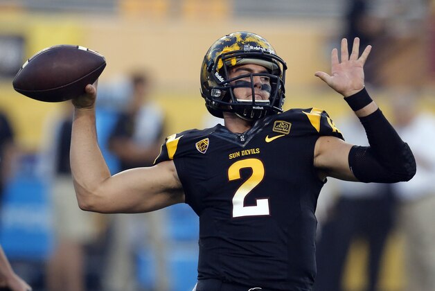 Arizona State quarterback Mike Bercovici (2) during the first half of an NCAA college football game against UCLA, Thursday, Sept. 25, 2014, in Tempe, Ariz. (AP Photo/Rick Scuteri)