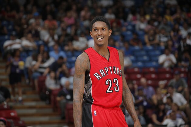 SACRAMENTO, CA - October 7: Louis Williams #23 of the Toronto Raptors looks on during a game against the Sacramento Kings at the Sleep Train Arena in Sacramento, California on October 7, 2014. NOTE TO USER: User expressly acknowledges and agrees that, by downloading and/or using this photograph, user is consenting to the terms and conditions of the Getty Images License Agreement. Mandatory copyright notice: Copyright NBAE 2014 (Photo by Rocky Widner/NBAE via Getty Images)