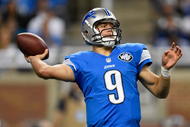 DETROIT, MI - OCTOBER 05: Matthew Stafford #9 of the Detroit Lions throws a second quarter pass against the Buffalo Bills at Ford Field on October 05, 2014 in Detroit, Michigan. (Photo by Joe Sargent/Getty Images)