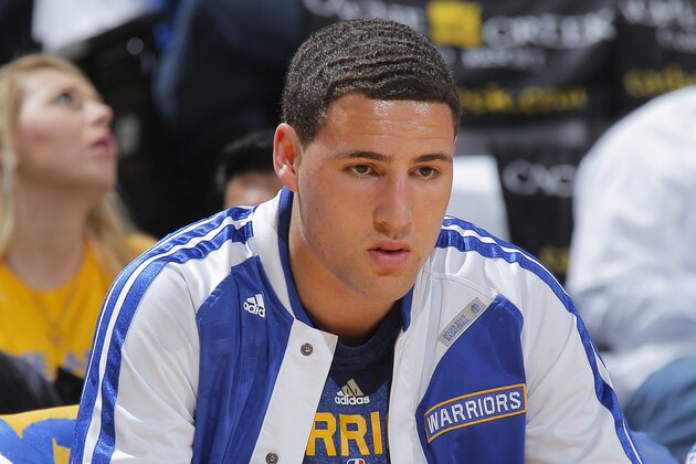 OAKLAND, CA - APRIL 14: Klay Thompson #11 of the Golden State Warriors before a game against the Minnesota Timberwolves on April 14, 2014 at Oracle Arena in Oakland, California. NOTE TO USER: User expressly acknowledges and agrees that, by downloading and or using this photograph, user is consenting to the terms and conditions of Getty Images License Agreement. Mandatory Copyright Notice: Copyright 2014 NBAE (Photo by Rocky Widner/NBAE via Getty Images)