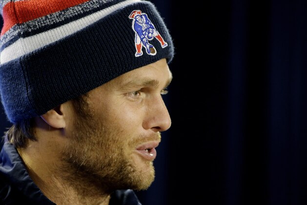 New England Patriots quarterback Tom Brady responds to a reporter's question during a media availability at the NFL football team's facility Tuesday, Oct. 14, 2014 in Foxborough, Mass. The Patriots will play the New York Jets in Foxborough Thursday night. (AP Photo/Stephan Savoia)