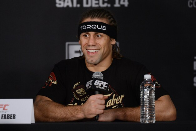 December 14, 2013; Sacramento, CA, USA; Urijah Faber addresses the media during the press conference after UFC on FOX 9 at Sleep Train Arena. Mandatory Credit: Kyle Terada-USA TODAY Sports