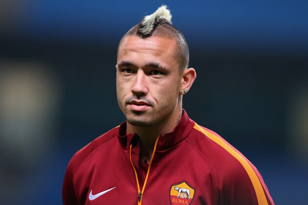 MANCHESTER, ENGLAND - SEPTEMBER 29:  Radja Nainggolan of AS Roma looks on during a training session at Etihad Stadium on September 29, 2014 in Manchester, England.  (Photo by Alex Livesey/Getty Images)